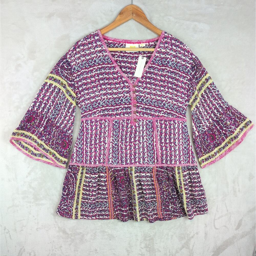 NWT Maeve By Anthropologie Lilyana 100% Silk Tunic Blouse Size XS Boho Chic